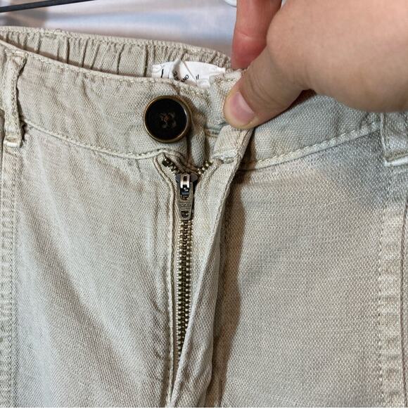 Nicole Miller Linen Lyocell Cuffed Khaki Tan Tapered Straight Leg Cargo Pants - Picture 3 of 12